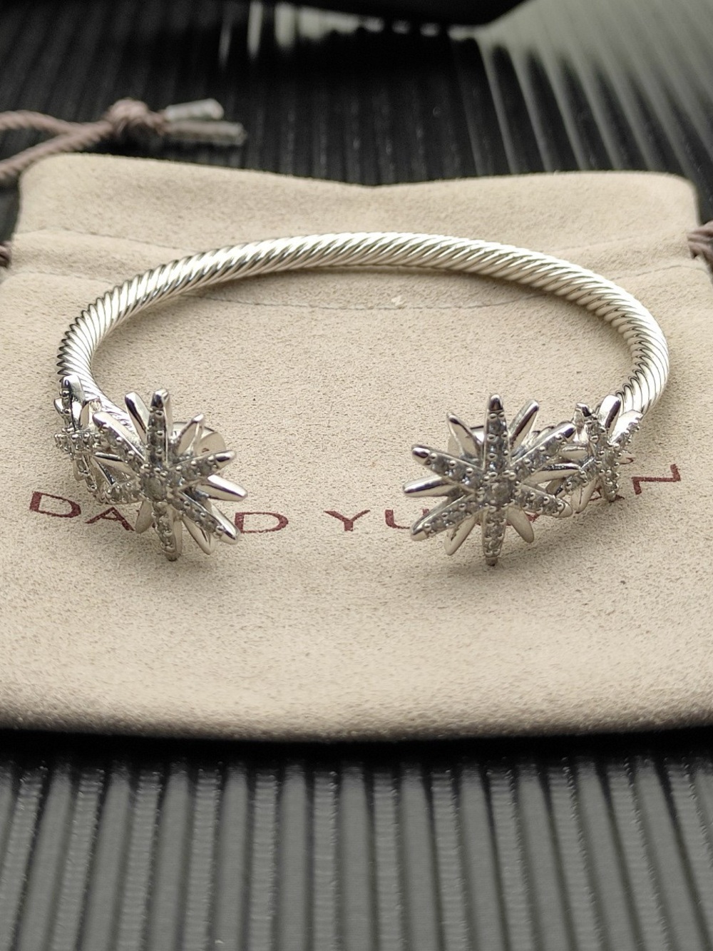 David Yurman Silver Starburst Cable Cuff Bracelet
